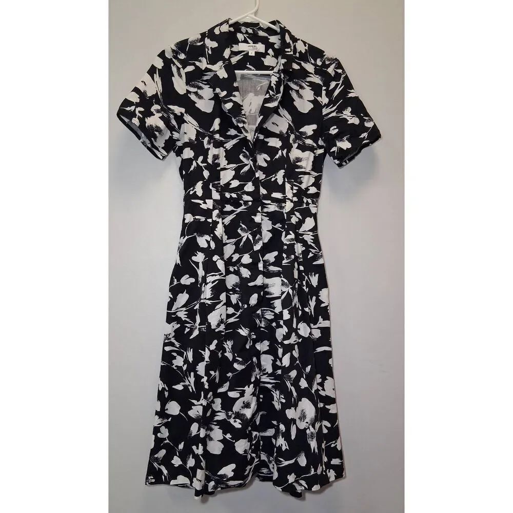 Jason wu womens size 2 shirt dress floral shift dress midi black white pockets - Picture 2 of 8